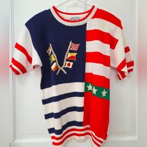 Vintage 80s P' Galli Nautical Colorblock Short Sleeve Sweater M